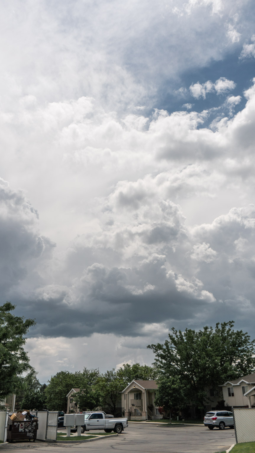 Textured rain clouds that have passed over a neighborhood